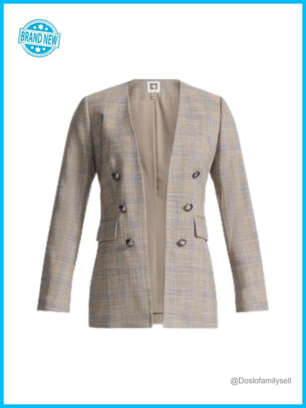 Faux Double Breasted Plaid Blazer Tailored Business Casual